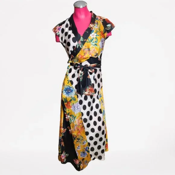 ZARA FLORAL PRINT POLAK DOT AND PATCHWORK DRESS - STUNNING - SIZE S - Picture 2 of 16